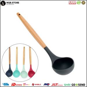 Irus Silikon Tebal Gagang Kayu Sendok Sup Tahan Panas Sop Sayur Kuah