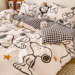 Simple Style Washed Cotton Four-Piece Set ins Cartoon quilt cover bed sheet bedding student dormitory three-piece bedding set LZD