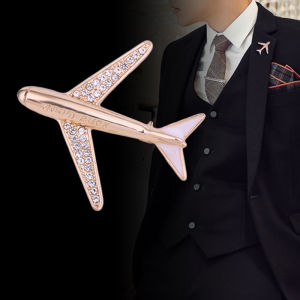 1Pc Fashion Exquisite Airplane Shaped Rhinestone Brooch Mens Aviation Series Casual Suit Gold Silver Brooches Accessories