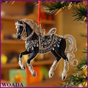 WOADA 2D Acrylic Horse Car Rearview Mirror Pendant Charm Christmas Tree Ornament New Year Hanging Decoration