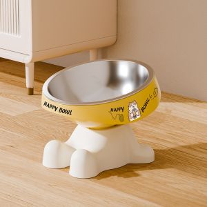 OOC Detachable Stainless Steel Cat Bowl Non-Slip Base Chew-Proof Edge Elevated Pet Bowl Cute Cartoon Drop Resistant Pet Food Dispenser Dog Feeding
