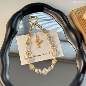 Đính cườm bỏng ngô hạt pha lê dây xích điện thoại hợp kim bướm cao cấp lá vàng kim hạt Keychain