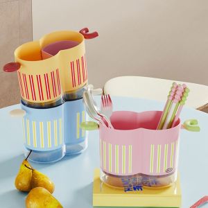 DGTHE พลาสติก ที่เก็บตะเกียบ 2 ช่อง ความจุขนาดใหญ่ ถอดออกได้ กล่องเก็บตะเกียบ ใช้งานได้จริง พร้อมที่จับ กล่องเก็บของที่มีรูระบายน้ำสำหรับเครื่องใช้บนโต๊ะอาหาร สำหรับบ้าน