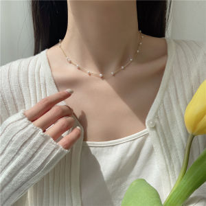 Lovely girls house New Beads Womens Neck Chain Pearl Choker Necklace for Women Gold Color Chocker Jewelry On The Neck Pendant