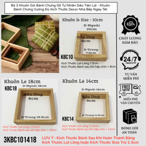 Bộ 3 Khuôn Làm Bánh Chưng Gỗ Tự Nhiên Thông Minh 3 Kích Cỡ