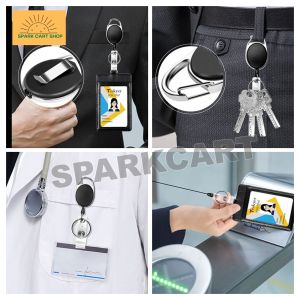 SPARK CART 1pcs Retractable ID Holder Clip Lanyard Telescopic Burglar Key Chain Metal ID Badge Holder with Keyring
