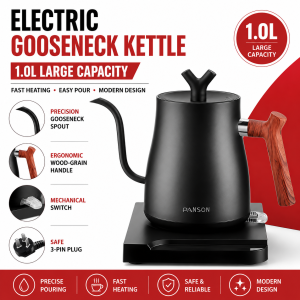 PANSON Stainless Steel Electric Coffee Kettle For Drip Coffee Pot 1L Electric Gooseneck Kettle