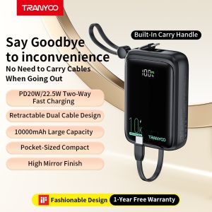 Tranyoo K14 10000mAh Mini Powerbank Built In 2 Cable 22.5W Fast Charge Portable Power bank Original