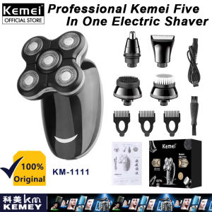 Kemei KM-1111 Multifunctional 5 In 1 Electric Shaver Electric Hair Clipper Nose Trimmer USB Rechargeable Full-body Wash Rotary Razor
