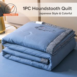 Dansunreve Cool Quilt Houndstooth Pattern Cozy Plain Color Japanese Style Comforter Washable Breathable Blanket Single Queen King Size