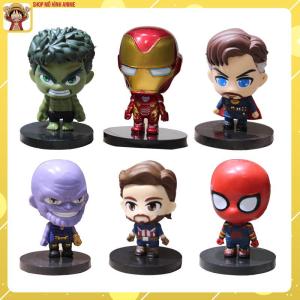 [Hoàn Tiền 10%]Mô Hình  Nhân Vật Siêu Anh Hùng Bộ 6 Mô Hình Marvel Hulk-Ironman-Spiderman-Thor-CaptianAmerican-Thanos Cao 9cm Mô Hình Decor Trang Trí