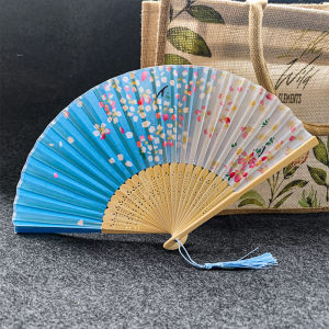 J Quạt xếp cổ trang cầm tay vải in 1 mặt gấp nhỏ gọn phong cách Trung Hoa cổ điển CINDY53