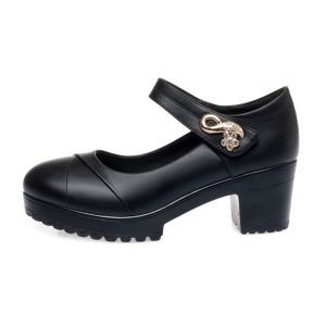 Size 35-41 Soft Leather Shoes Womens New Soft Sole Anti slip Mid Heel Thick Heel Work Shoes