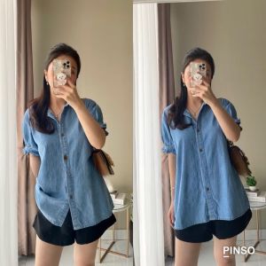 SJM KEMEJA KASUAL PRITTY DENIM TANGAN KARET LENGAN PENDEK WANITA IMPORT HKK 9103