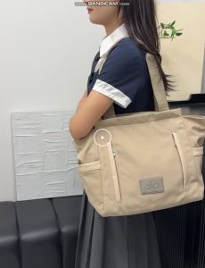 ALO Side Pocket Work Tote Bag Contrast Zipper Decor Nylon Large Capacity Yoga Commute Shoulder Bag