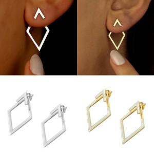 Minimalist Diamonds Studs Earrings High Quality Copper Diamonds Earrings with Double Layer Design for Gatherings