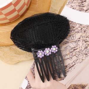 Fashion Rhinestone Floral Puff Hair Head Cushion Invisible Fluffy Hair Pad Sponge Hair Clip Bun Hair Base for Women Girls Hair Accessory