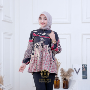 Boutique - Blouse Batik Wanita Modern 2024 Baju Atasan Kekinian Lengan Panjang Bahan Katun Premium