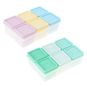 กล่องเก็บสินค้าซิลิโคน6ตู้แช่เย็นพร้อมฝาปิดแบบซีลสำหรับทารกก้อนน้ำแข็ง