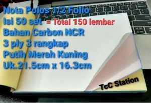 Buku Nota Bon POLOS 3 ply 1/2 folio Isi 150 lembar Putih Merah Kuning Nota Polos Rangkap 3 Bahan NCR 3ply Isi 150lembar  Nota NCR Nota kosongan Nota Polos 1/2 folio 1si 150 lembar 50 set