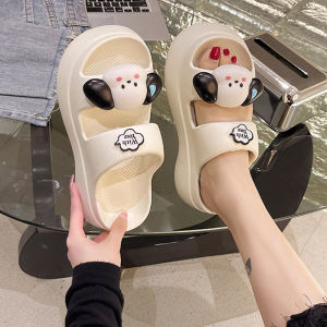 LHSunday พร้อมส่ง รองเท้าแตะยาง EVA มาใหม่สไตล์เกาหลี สุดฮอต น้ำหนักเบา ใส่สบาย แต่งลายการ์ตูนน้องหมา รองเท้าแตะพื้นหนา เสริมส้น เพิ่มความสูงสุดปัง งานสวยแบบอลังปังเว่อร์