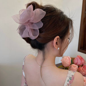 Mesh Bow Grab Clip for Girls Summer Flower Plate Hair Claw Clamps Shark Clip Korean Style Classy Simple Hair Headdress