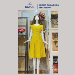 Đầm tay cánh tiên cổ tròn thun co giãn eo nút dừa kiểu hai lớp dày dặn tùng xoè vải tơ đũi mềm mại mát mẻ tông màu nổi: Cam Sen Vàng Đô Tím Dâu Đen Trắng < 55 ký mặc xinh Kapmits Dress Fashion