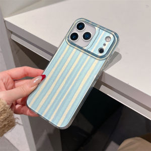 Luxury Cute Aesthetic Stripe Phone Case For iPhone 17 16 15 14 Pro Max Fashion Line Hard PC Protective Cover Coque Funda