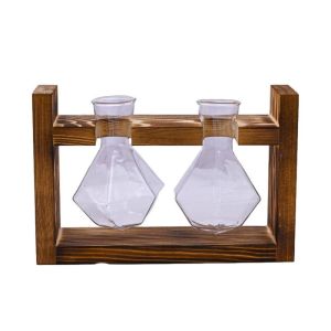 KECTTIO Creative Hydroponic Plant Vase Wooden Frame Bonsai Decor Combination Flower Pot High Appearance Glass Flower Arrangement Container Home Decor