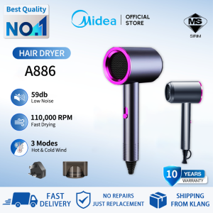 [10 Year Warranty]Midea 2600W High Speed Hair Dryer 3-Speed Temperature Blue Light Negative Ion Saloon Strong Hot Cold Wind Blow Dryer