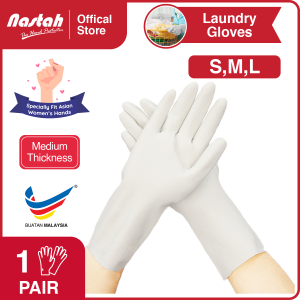 Nastah Gloves Hand Kitchen Non-Slip Dishwashing Gloves Latex Gloves White Color Orchid Brand WFL2 Gloves White Women Hand Gloves Rubber Cleaning Gloves Sarung Tangan Tebal Cuci Pinggan 厨房手套防水 Kitchen Gloves Size 789 (SML)