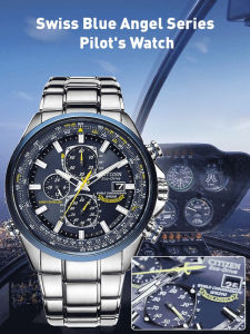 ✨ Multifunctional Chronograph Watch / Eco-drive Watch / Pilot Watch Stainless Steel For Men Durable Light-Powered Luxury Blue Sky Angel Three-Eyed Six-Needle Movement Flying Wristwatch