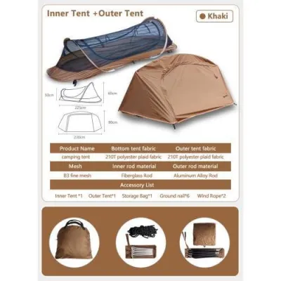 Camping Tent Outdoor Quick Opening Lightweight Single Shelter Lightweight Portable Bed Poping Camping Tent Portable Pop-up Tent with Phone Holder for Outdoor Camping and Hiking Lightweight and Easy Setup Sleeping Bag Anti Mosquito Hiking Portable Field Te