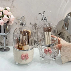 360° ที่วางแปรงแต่งหน้าหมุนได้ เครื่องมือเครื่องสําอางออแกไนเซอร์ ลิปสติกที่ใส่ดินสอเขียนคิ้ว กล่องอะคริลิโปร่งใส