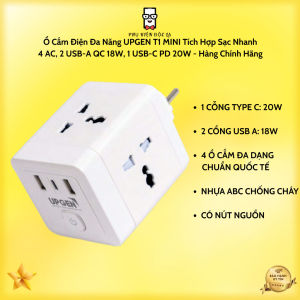 Ổ Cắm Điện Đa Năng UPGEN T1 MINI Tích Hợp Sạc Nhanh - 4 AC 2 USB-A QC 18W 1 USB-C PD 20W - Hàng Chính Hãng