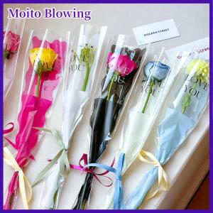 Moito 10ชิ้นถุงห่อดอกไม้แขนกุหลาบเดี่ยวถุงบรรจุภัณฑ์ช่อดอกไม้กระดาษแก้วใสห่อดอกไม้สำหรับวันวาเลนไทน์