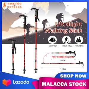 Trekking Poles Aluminum Alloy Adjustable Scalable Outdoor L-Shaped Straight Handle Retractable Walking Hiking Stick Anti Shock Walking Poles