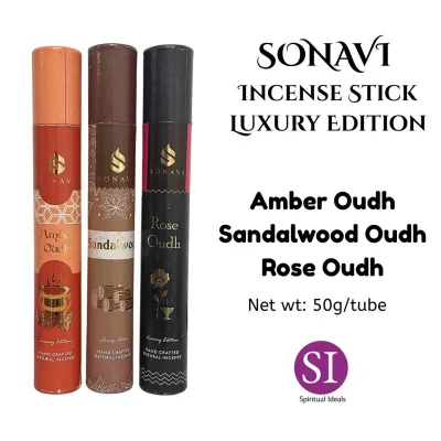 Sonavi Luxury Aromatherapy Incense Sticks - Amber/Sandalwood/Rose Oudh Scent 50g