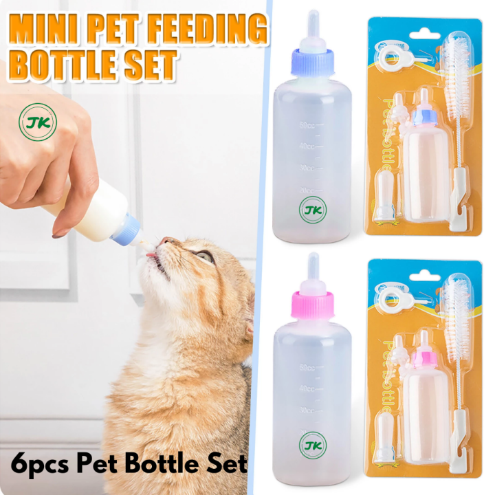 6PCS/ Set 60ml Pet Puppy Kitten Feeding Bottle Small Dog Cat Milk Nursing  Care Kit (Pink) Pet Nursing Kit 