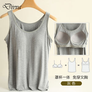 DIVVA Plus Size Women Casual Modal Tanks Camisole Chest Pad Tops Female Sling Basic Shirt Ladies Yoga Vest Pajamas Home Wear