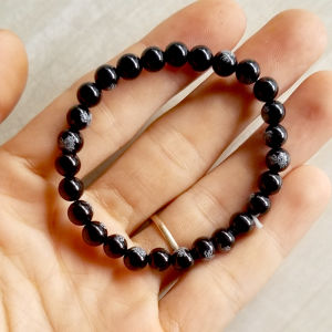 [HCM]Vòng tay chuỗi đá mã não đen hoa sen trắng-Nhiều cỡ ly