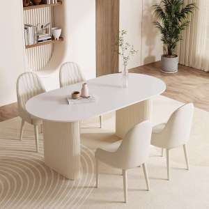 Dining Table Cream Style Rock Slab Modern Minimalist Oval Shaped Pure White Dining Table And Chairs  Small Household Unit