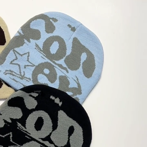 2000s Girls Harajuku Style Slouch Beanies for Women Jacquard Hat with Star Beanies Hat Skull Cap Turbans