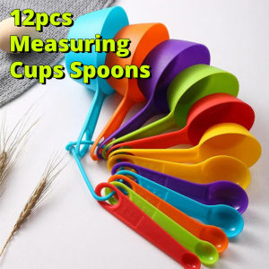 12pcs Measuring Cups and Spoons Set Colored Kitchen Measure Tools Durable Nesting Cups and Spoons for Dry and Liquid Dishwasher Safe