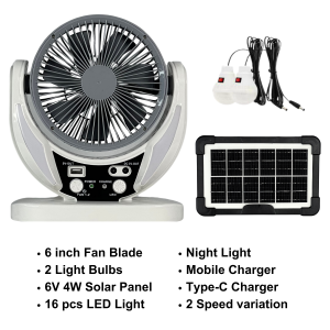 Solar electric fan 8inch USB rechargeable fan solar light with air circulation fan desk fan with led light portable electric fan rechargeable fan (Free Solar Panel) 606/607 fan