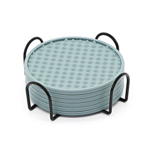 6 Pieces Silicone Drink Coasters With Metal Holder Cup Coaster For Drinks Absorbent Coaster Protect Furniture From Damage Or Bar Kitchen Home Apartment