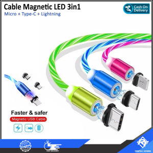 Kabel Charger Magnetic LED 3in1 Micro USB Type-C dan Lightning