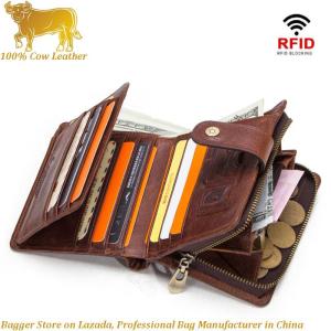 Royal Bagger Genuine Cow Leather Fashion RFID Short Wallet Clutch Purse For Men Boys Business Card Clip Bag Casual High Capacity Multi-Card Position Wallets