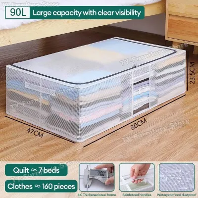 30/56/70/90L Transparent Clothes Storage Box Organizer Box Foldable Storage Organizer Box For Under Bed Storage Box Moisture-proof