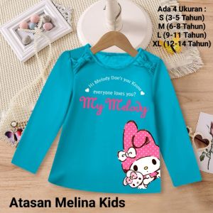 Atasan Kaos Anak Perempuan Lengan Panjang 3-14 Thn Model Pita Kupu-Kupu/Atasan Melina Kids Matt Babyterry